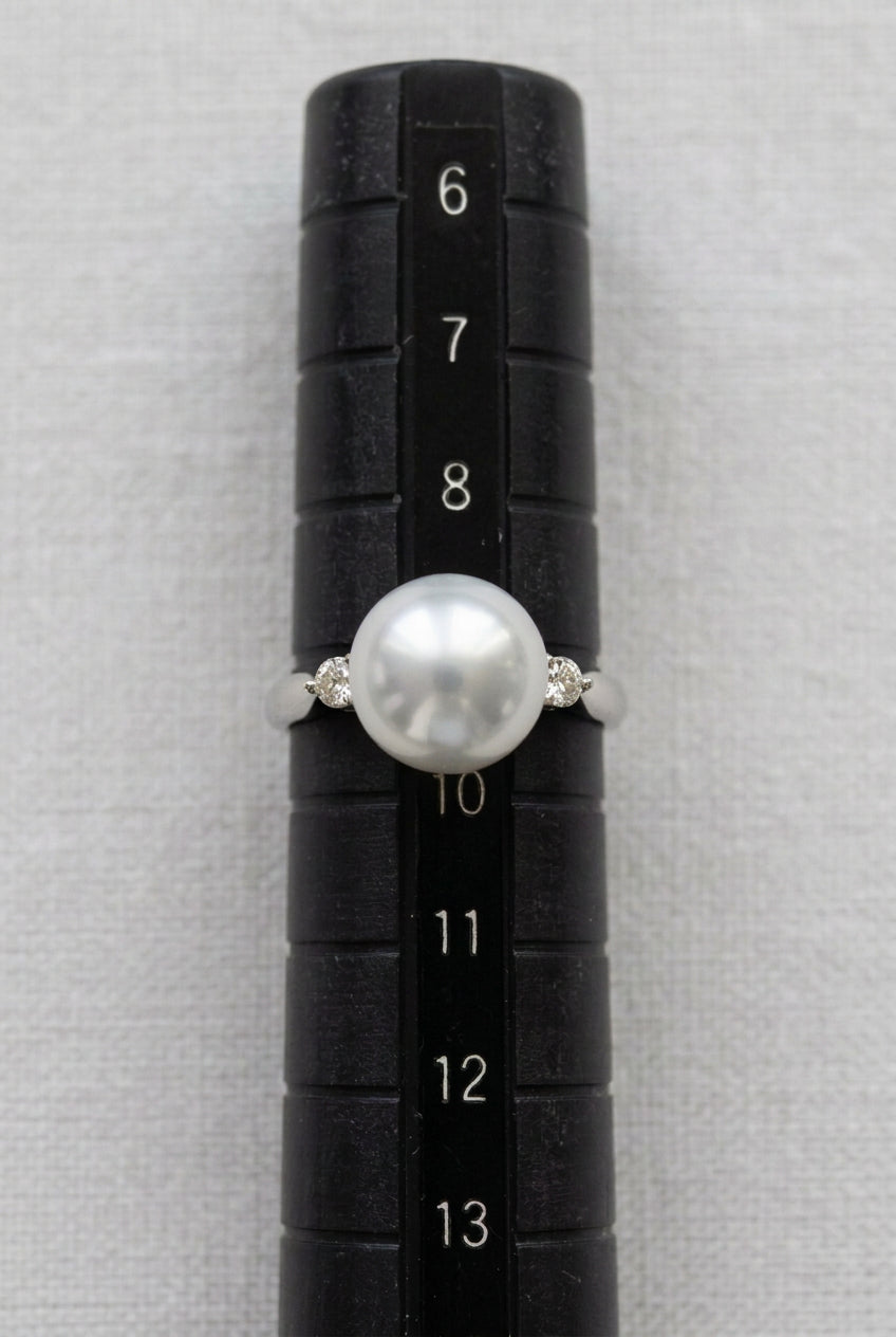 無調色あこや真珠「オーロラ天女」リング 9mm／10号 Pt900 ダイヤモンド0.1ct
