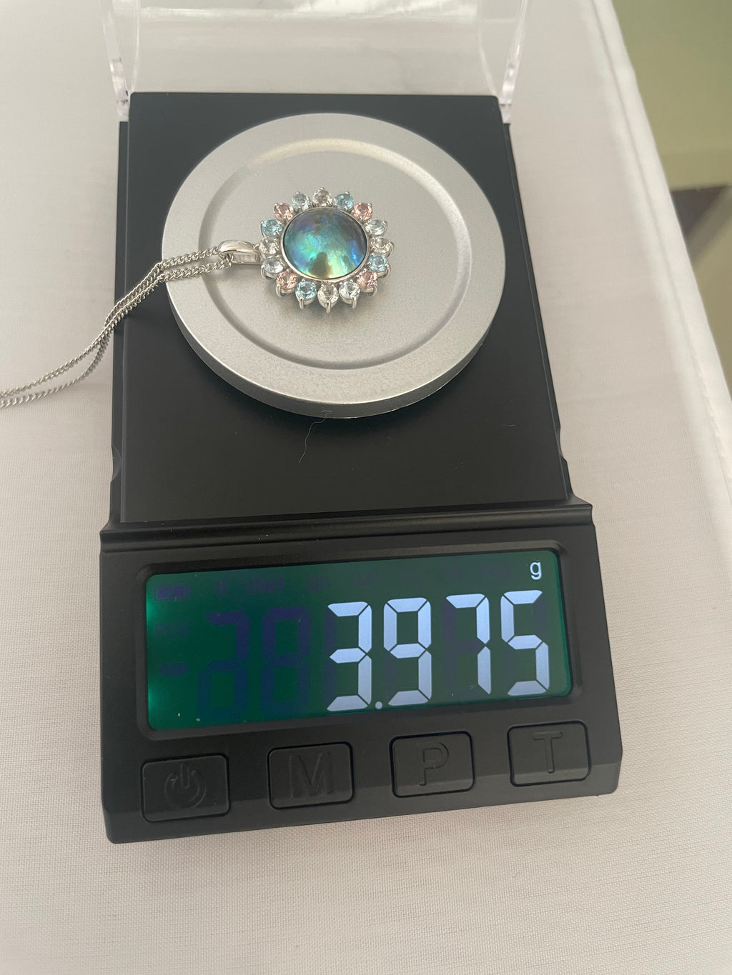 Abalone Pearl 12mm with Color Stone Surround B (Pink Tourmaline, Blue Topaz, Sky Blue Topaz, Citrine White)