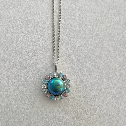 Abalone Pearl 12mm with Color Stone Surround B (Pink Tourmaline, Blue Topaz, Sky Blue Topaz, Citrine White)
